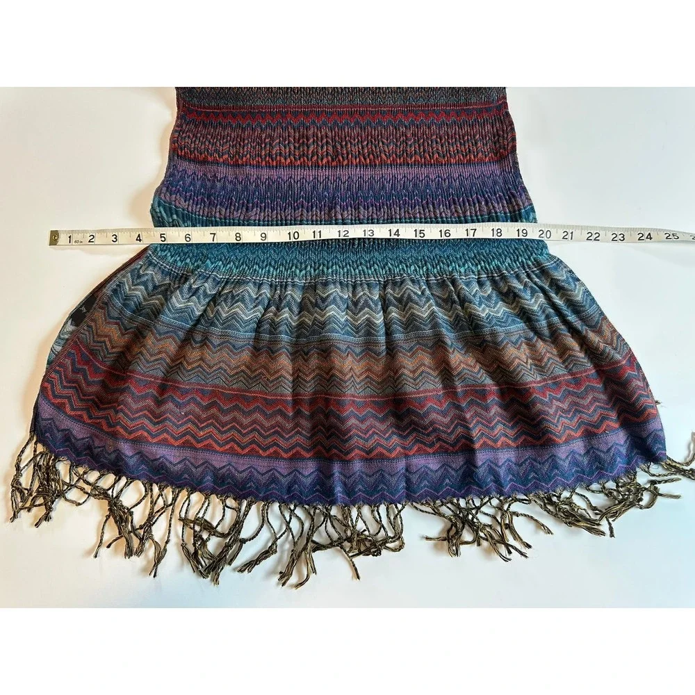Joy Susan Boho Wrap Scarf Smocked Fringe‎ Zigzag Multicolor Shawl Ruffle Hem